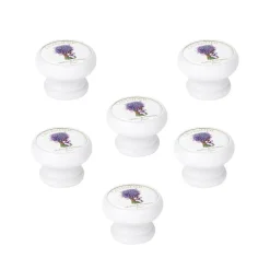 6 Un. bouton poignées de meuble Vintage Retro bois laqué blanc lavande provence - diamètre 40MM