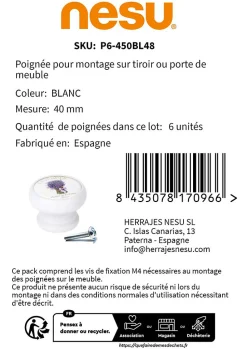 6 Un. bouton poignées de meuble Vintage Retro bois laqué blanc lavande provence - diamètre 40MM