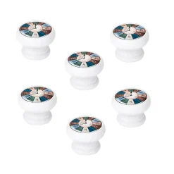6 Un. bouton poignées de meuble Vintage Retro bois laqué blanc horloge - diamètre 40MM