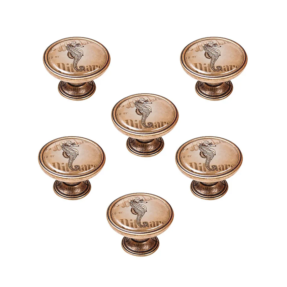 6 Un. bouton poignées de meuble Vintage Retro métal bronze vieilli étoile mar - diamètre 37MM
