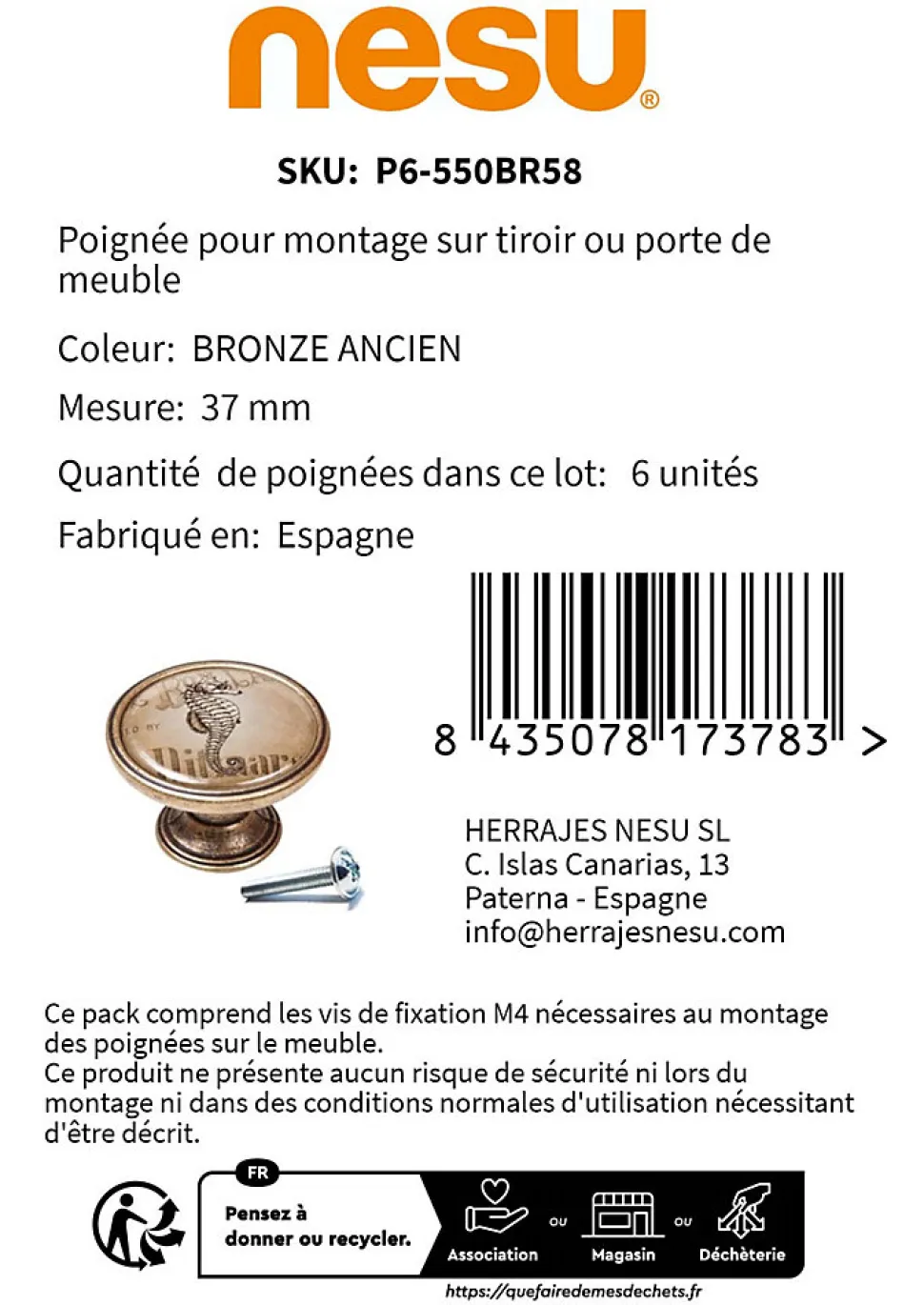 6 Un. bouton poignées de meuble Vintage Retro métal bronze vieilli étoile mar - diamètre 37MM