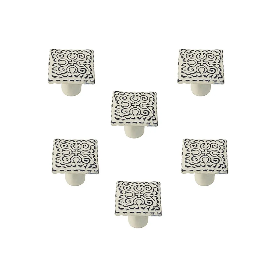 6 Un. bouton poignées de meuble SHABBY CHIC fer vieilli patine beige mat 31x31x27mm de la craie usé