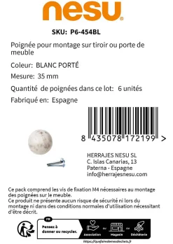 6 Un. poignées de meuble SHABBY CHIC bois mangue décapage blanc la craie usé - diamètre 35MM