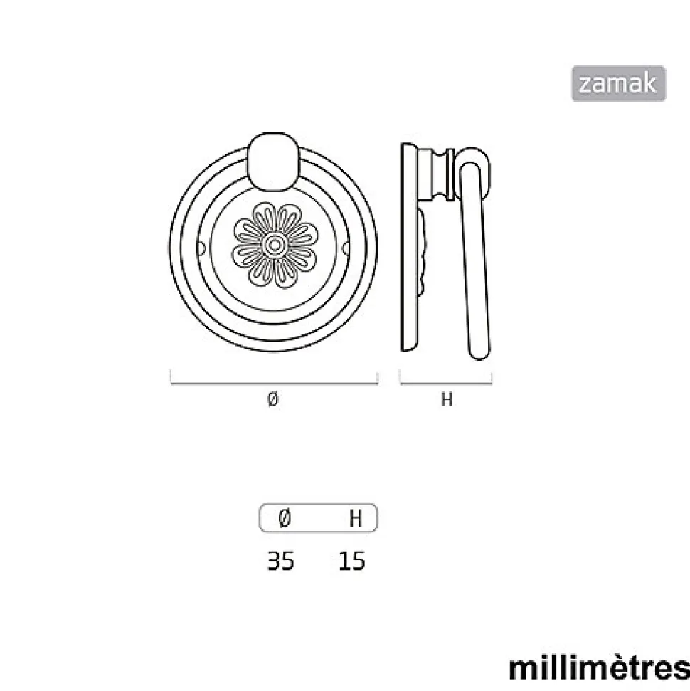 6 Un. poignées de meuble anneau bronze vieilli - diamètre 35MM