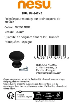 8 Un. poignées de meuble en noir rouille tiroir classique - diamètre 25MM