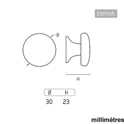 6 Un. poignées de meuble en laiton brossé - diamètre 30MM