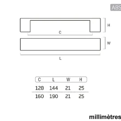 6 Un. poignées de meuble en résine plastique ABS chromé mat porte armoire cuisine - entraxe 128MM