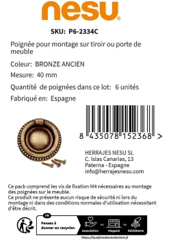 6 Un. poignées de meuble en bronze mat pour commode armoire - diamètre 40MM
