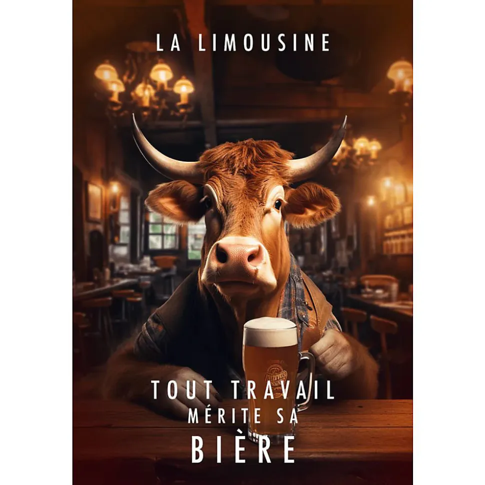 Affiche - Limousine Tout travail mérite sa bière - Posters de nos Régions - Format A3 - Grand 42cm x 29,7cm