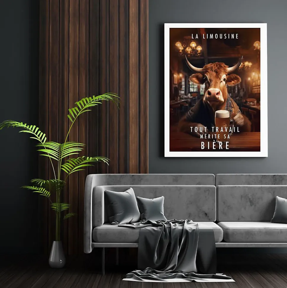 Affiche - Limousine Tout travail mérite sa bière - Posters de nos Régions - Format A3 - Grand 42cm x 29,7cm