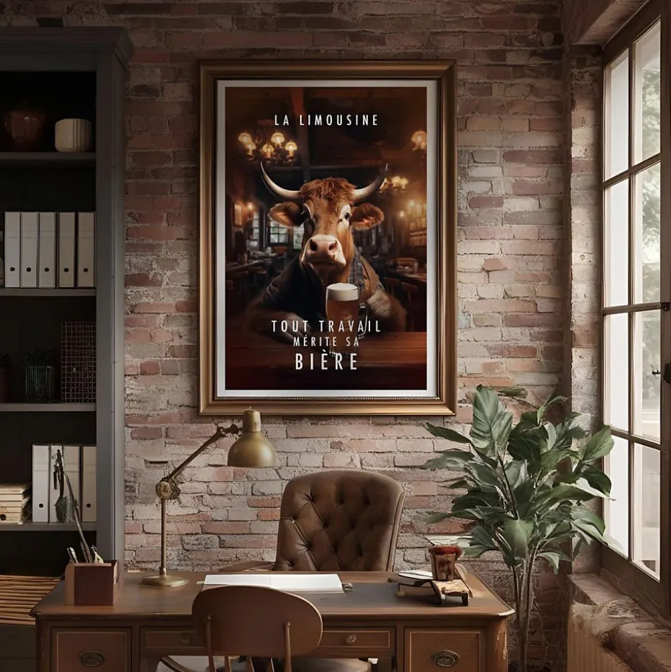 Affiche - Limousine Tout travail mérite sa bière - Posters de nos Régions - Format A3 - Grand 42cm x 29,7cm