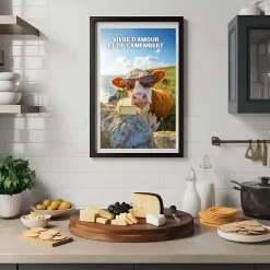 Affiche - Vivre d'amour et de camembert - Posters de nos Régions - Format A2 - Très Grand 59,4cm x 42cm