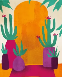 Affiche cactus multicouleurs l.24 x H.30 cm Dada Art