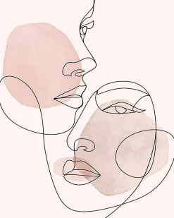 Affiche dessin au trait portrait visages femmes sur fond beige l.50 x l.70 cm Dada art