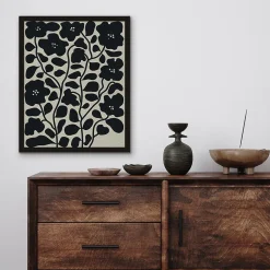 Affiche fleurs noires sur fond beige l.40 x l.50 cm Dada Art