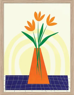 Affiche fleurs vase orange l.30 x H.40 cm Dada Art