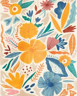 Affiche Flowers fleurs, feuilles, l.40 x H.50 cm multicolore