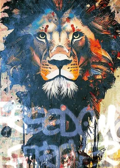 Affiche lion grafiti multicouleurs l.50 x l.70 cm Dada art
