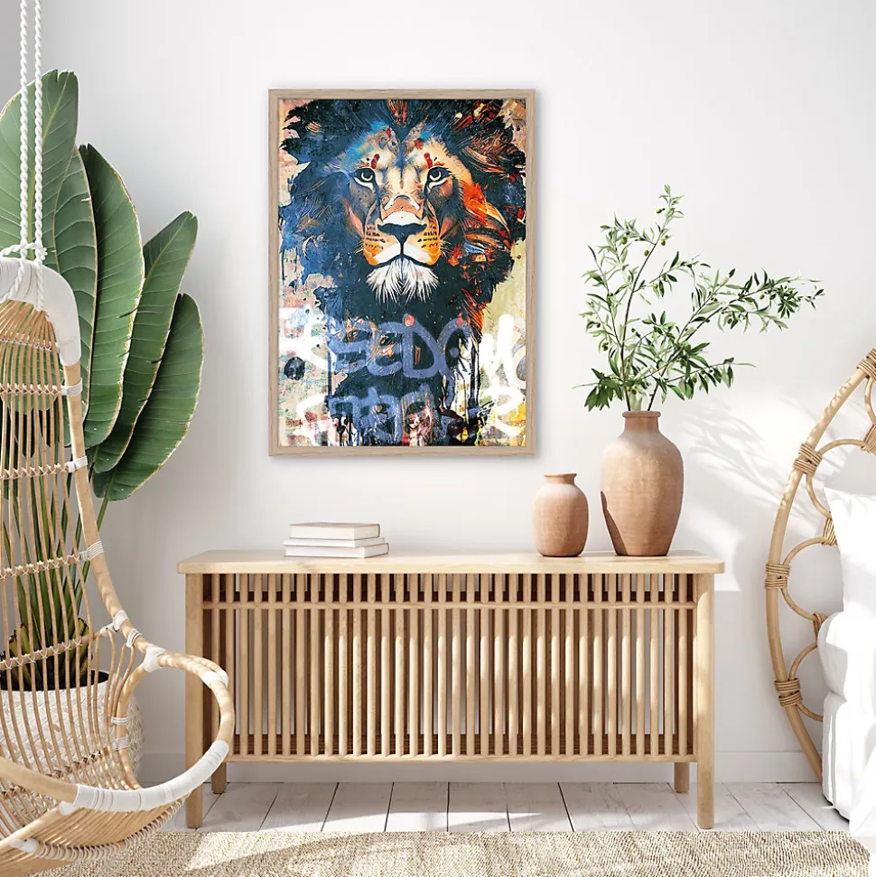 Affiche lion grafiti multicouleurs l.50 x l.70 cm Dada art