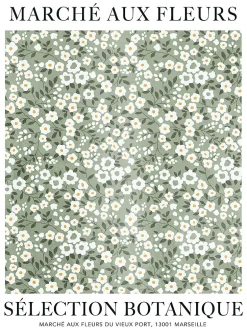 Affiche Marché aux fleurs vert et blanc Dada Art l.30 x H.40 cm