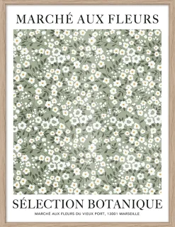 Affiche Marché aux fleurs vert et blanc Dada Art l.30 x H.40 cm
