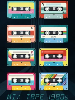 Affiche mix tape cassette multicouleurs l.30 x l.40 cm Dada Art