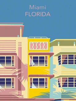Affiche moderne Miami multicouleurs l.30 x l.40 cm Dada Art