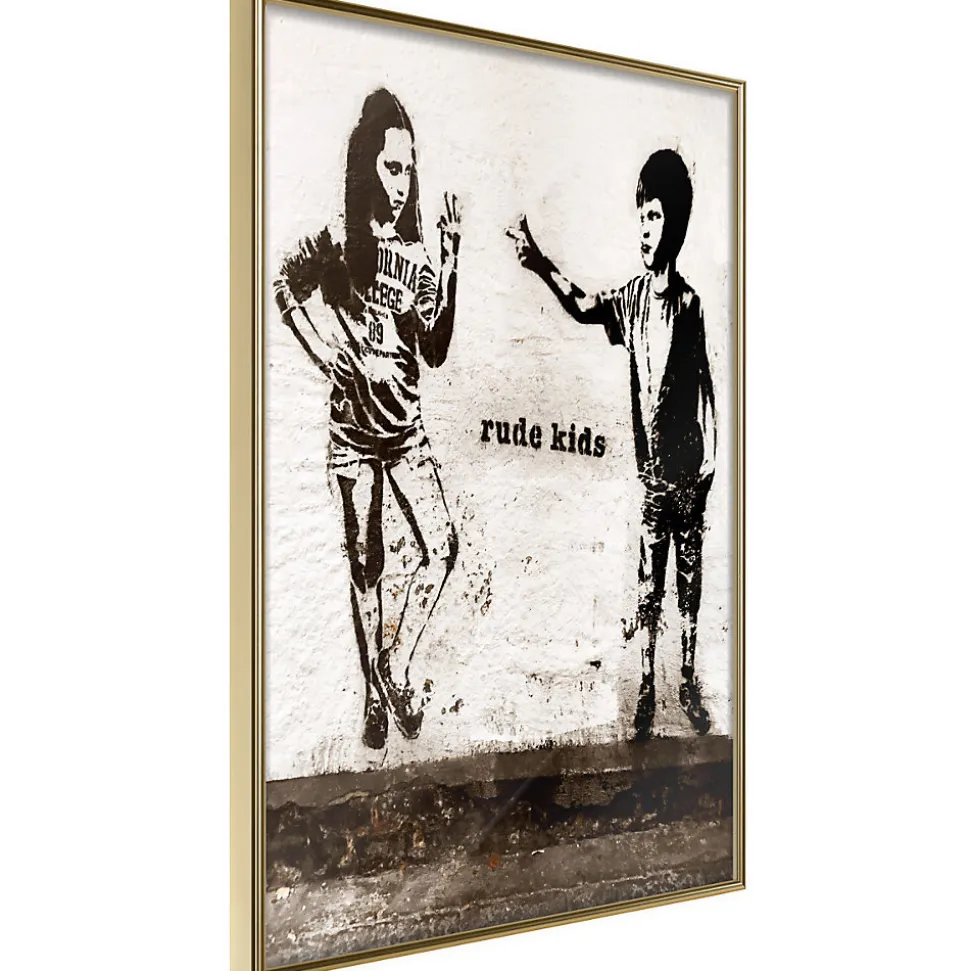 Affiche Murale Encadrée "Banksy Rude Kids" 21 x 30 cm Or