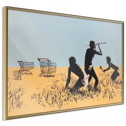 Affiche Murale Encadrée "Banksy Trolley Hunters" 45 x 30 cm Or