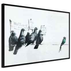 Affiche Murale Encadrée "Banksy Pigeons" 45 x 30 cm Noir