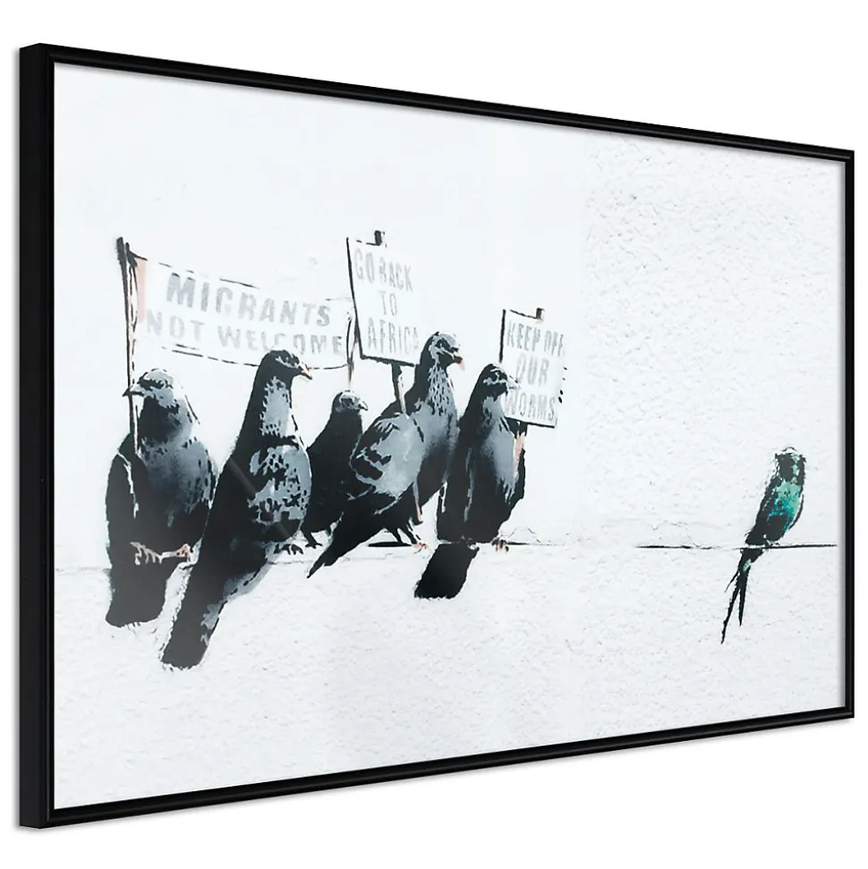 Affiche Murale Encadrée "Banksy Pigeons" 45 x 30 cm Noir