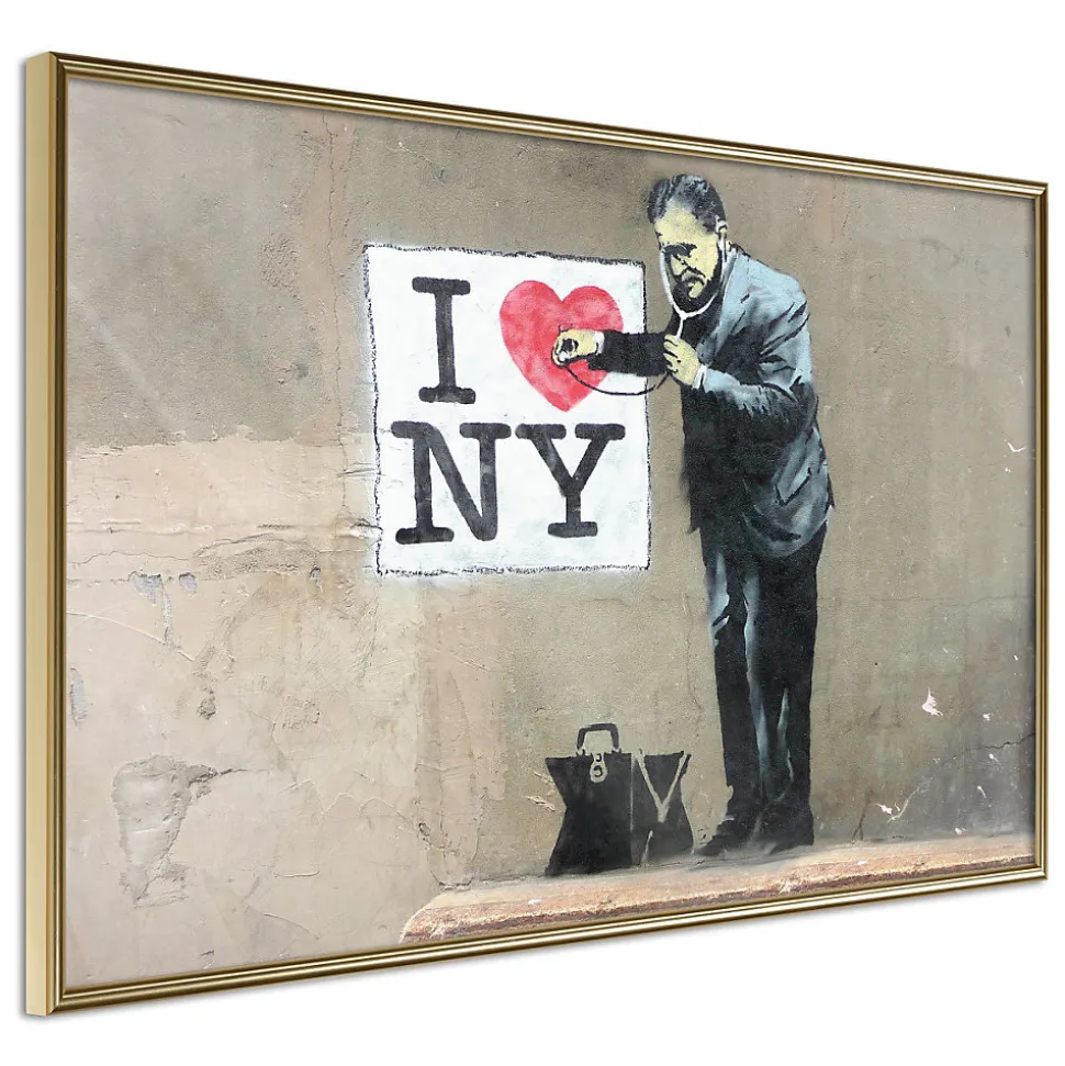 Affiche Murale Encadrée "Banksy I Heart NY" 30 x 20 cm Or