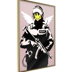 Affiche Murale Encadrée "Banksy Flying Copper" 30 x 42 cm Or