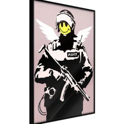 Affiche Murale Encadrée "Banksy Flying Copper" 21 x 30 cm Noir