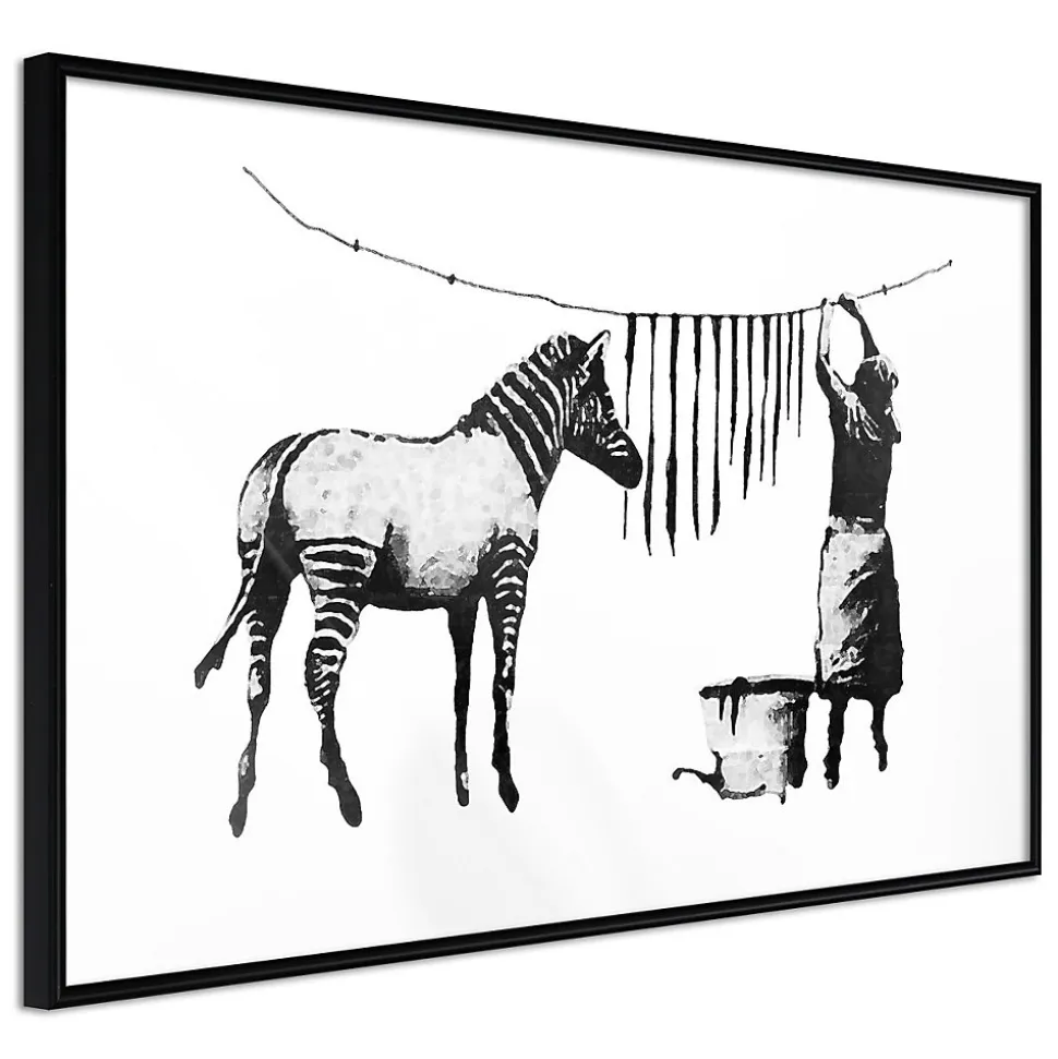 Affiche Murale Encadrée "Banksy Washing Zebra Stripes" 60 x 40 cm Noir