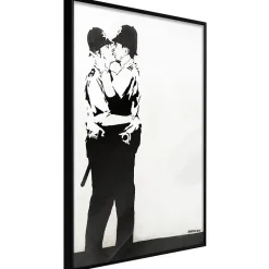 Affiche Murale Encadrée "Banksy Kissing Coppers II" 21 x 30 cm Noir