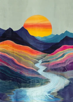 Affiche paysage coucher de soleil multicouleurs l.50 x H.70 cm Dada art