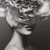 Affiche portrait femme chapeau de fleurs noir et blanc L.40 x H.50cm Dada Art