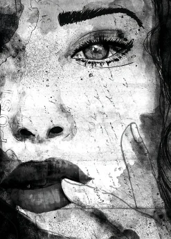 Affiche portrait visage femme noir et blanc L.40 x H.50cm Dada Art