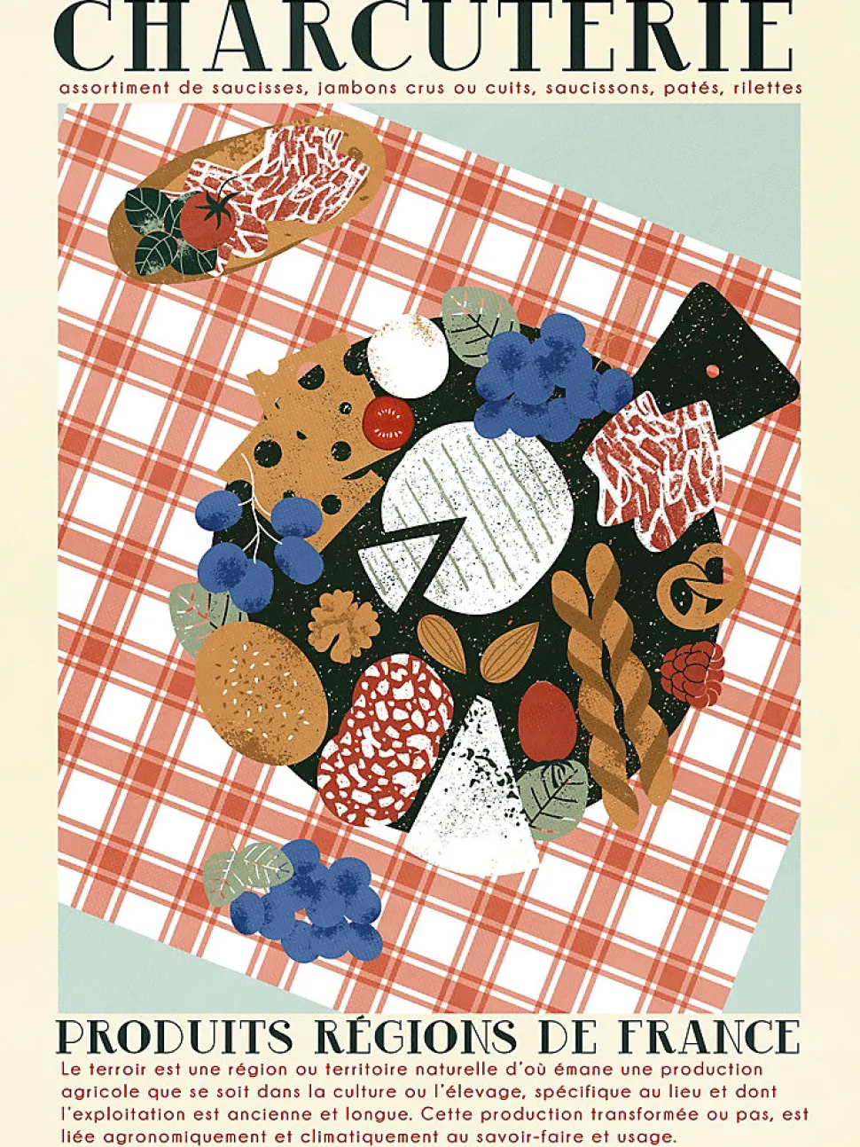 Affiche Produits régions de France " Charcuterie " l.30x H.40 cm Dada Art