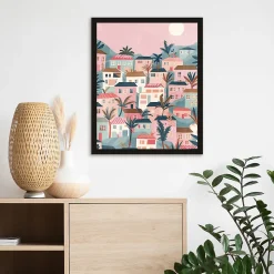 Affiche village rose l.40 x H.50 cm Dada Art