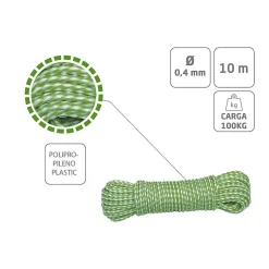 AMIG - Cordon plastique tressée 20120 - 4 mm - Polyéthylène-Polypropylène - Blanc/Vert
