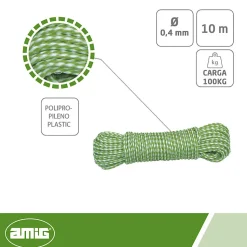AMIG - Cordon plastique tressée 20120 - 4 mm - Polyéthylène-Polypropylène - Blanc/Vert