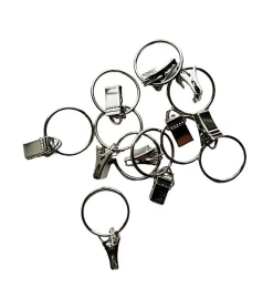 Anneaux de Rideau Pince et Crochet - Lot de 10 - Métal - Tringle diamètre 22 mm Max