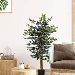 Arbre artificiel plante artificiel ficus banian hauteur 1,3 m tronc branches liane lichen feuilles grand réalisme pot inclus