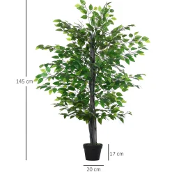Arbre artificiel plante artificiel banyan hauteur 1,45 m tronc branches liane lichen feuilles grand réalisme pot inclus