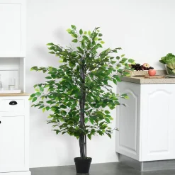 Arbre artificiel plante artificiel banyan hauteur 1,45 m tronc branches liane lichen feuilles grand réalisme pot inclus