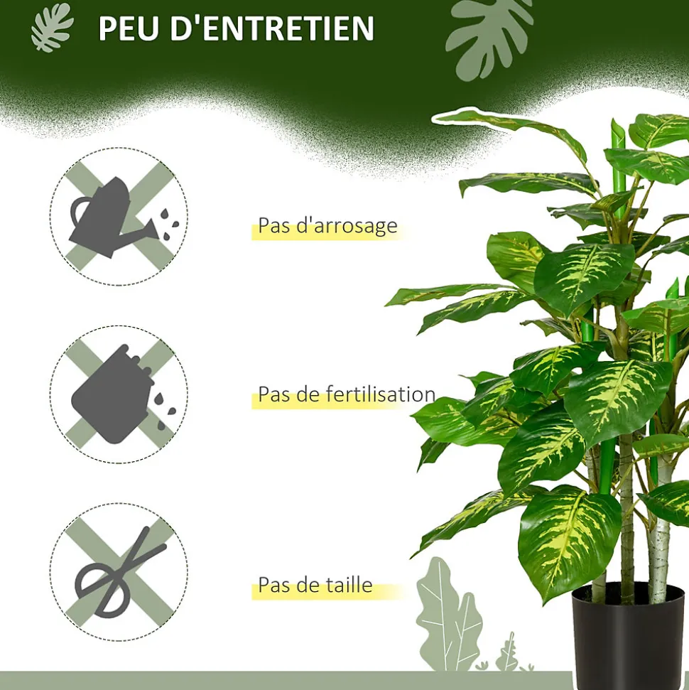 Arbre artificiel plante artificielle Calathea H. 95 cm tronc branches lichen feuilles grand réalisme pot inclus