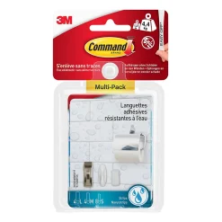 Assortiment de languettes adhésives salle de bains Command (8 petites languettes, 4 languettes moyennes, 4 grandes languettes)