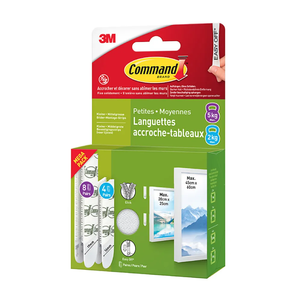 Assortiment languette adhésive accroche-tableaux petites/moyennes 3M Command max 2/5kg